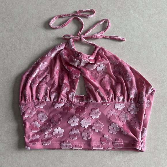 Daisy Street Velvet Floral Halter Crop Top ASO Sarah Cameron - Picture 5 of 8